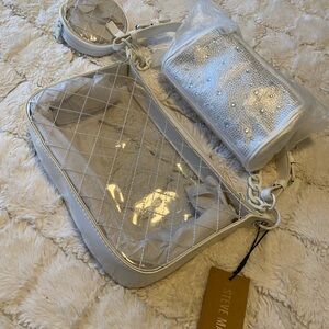 Steve Madden White Cosmetic Bags with Clear Design and Zipper Closures